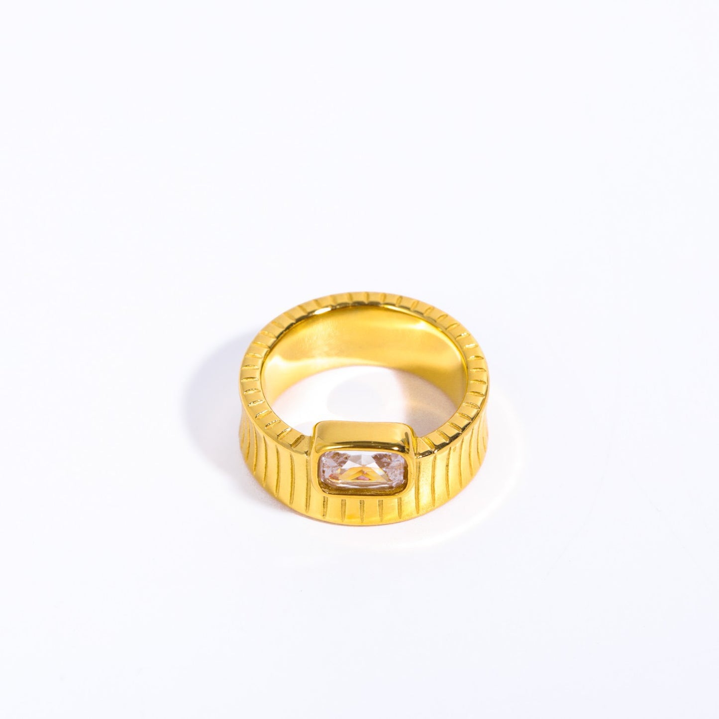 Retro Square Stainless Steel 18k Gold Plated Zircon Rings In Bulk