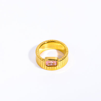 Retro Square Stainless Steel 18k Gold Plated Zircon Rings In Bulk