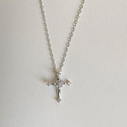 Simple Style Cross Titanium Steel Copper Zircon Pendant Necklace In Bulk