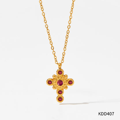 Casual Glam Cross Stainless Steel Plating Inlay Gem Gold Plated Pendant Necklace