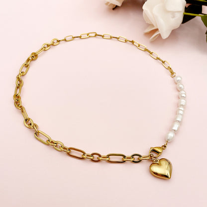 Casual Vintage Style Heart Shape Stainless Steel Pearl Plating Gold Plated Pendant Necklace