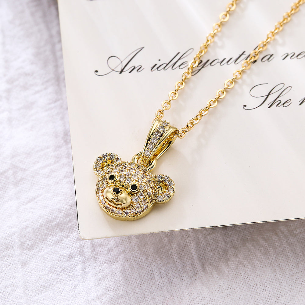 Cute Simple Style Bear Copper 18k Gold Plated Zircon Pendant Necklace In Bulk