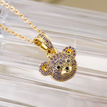 Cute Simple Style Bear Copper 18k Gold Plated Zircon Pendant Necklace In Bulk