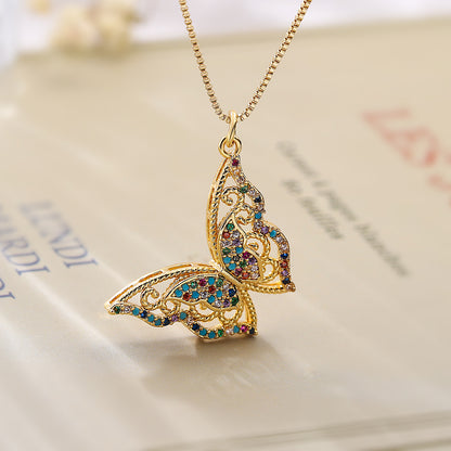 Simple Style Commute Tree Butterfly Copper Plating Inlay Zircon 18k Gold Plated Pendant Necklace