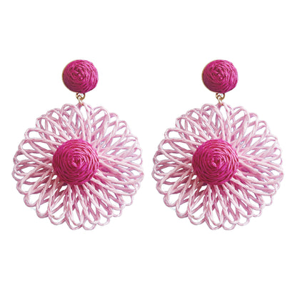 1 Pair Ig Style Vacation Flower Handmade Raffia Drop Earrings