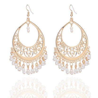 1 Pair Ethnic Style Water Droplets Tassel Alloy Drop Earrings