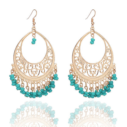 1 Pair Ethnic Style Water Droplets Tassel Alloy Drop Earrings