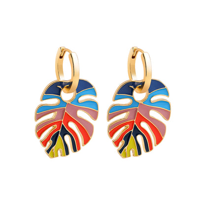 1 Pair Casual Ethnic Style Star Leaves Enamel Alloy Drop Earrings