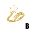 Simple Style Shiny Pentagram Heart Shape Copper Plating Inlay Zircon 18k Gold Plated Open Rings