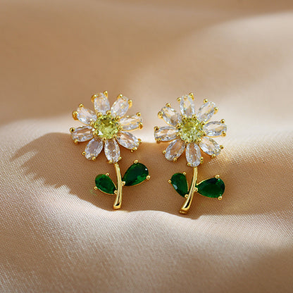 1 Pair Simple Style Flower Inlay Copper Zircon Ear Studs