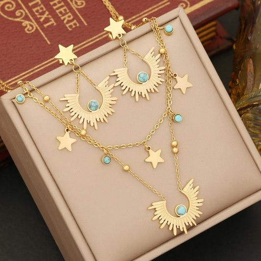 Wholesale Ethnic Style Bohemian Star Stainless Steel Layered Plating Inlay Turquoise Bracelets Earrings Necklace