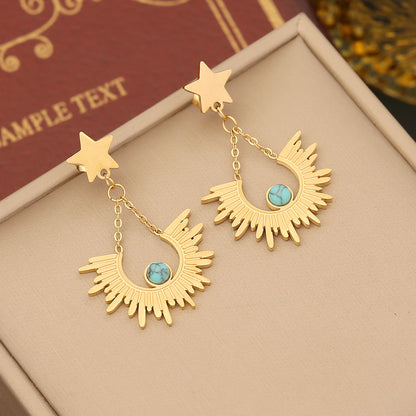 Wholesale Ethnic Style Bohemian Star Stainless Steel Layered Plating Inlay Turquoise Bracelets Earrings Necklace
