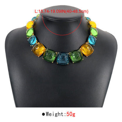 Elegant Vintage Style Square Alloy Inlay Rhinestones Women'S Necklace