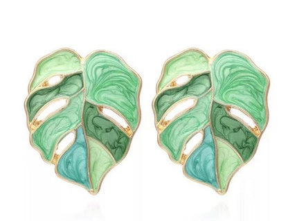 1 Pair Vacation Leaf Plating Inlay Metal Pearl Ear Studs