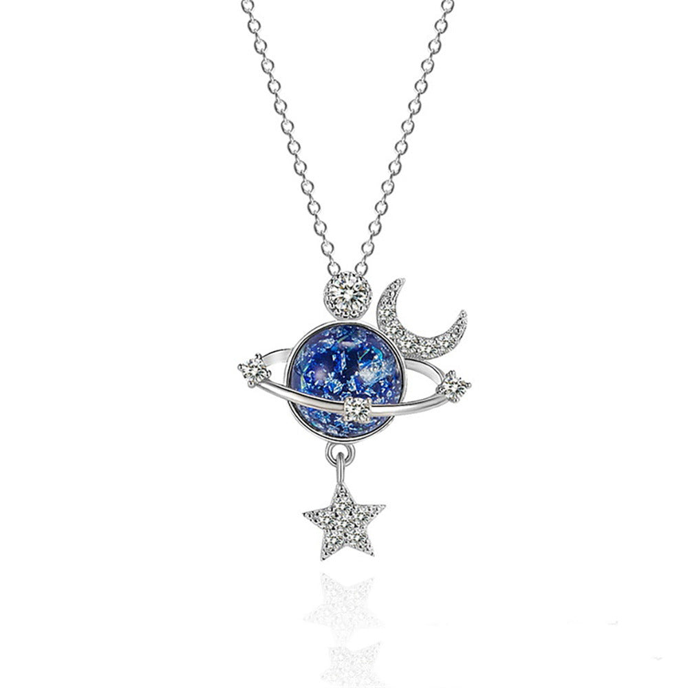 Elegant Star Moon Stainless Steel Copper Plating Inlay Artificial Diamond Pendant Necklace