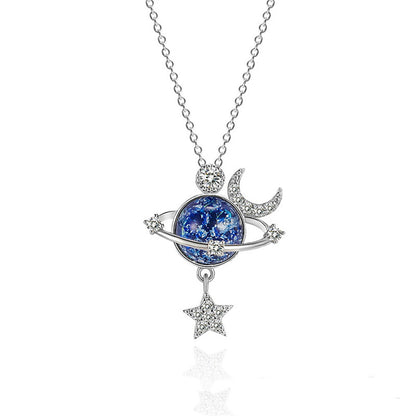 Elegant Star Moon Stainless Steel Copper Plating Inlay Artificial Diamond Pendant Necklace