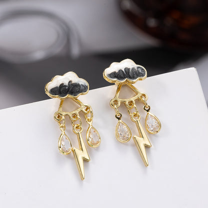 1 Pair Cute Clouds Water Droplets Enamel Inlay Alloy Zircon Drop Earrings