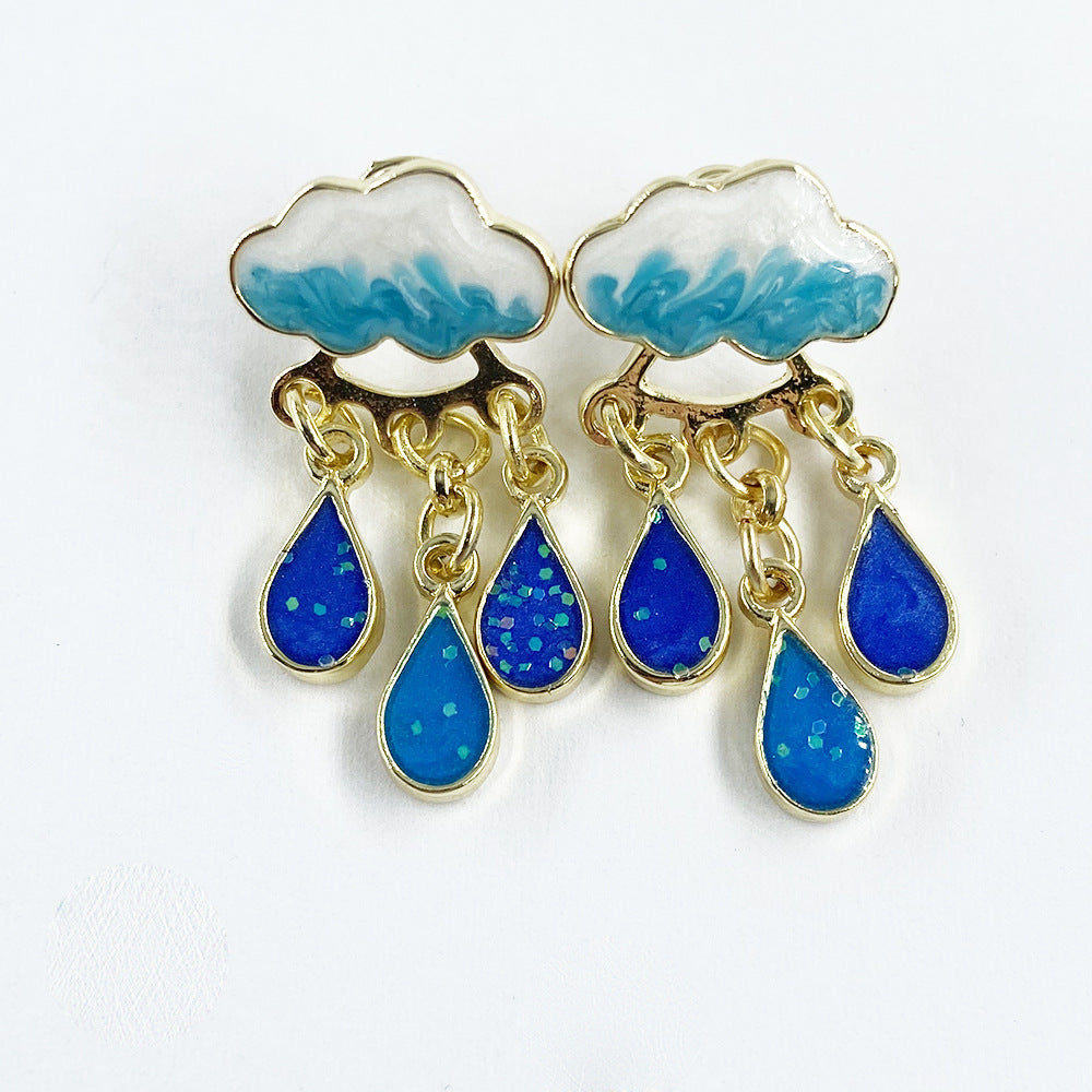 1 Pair Cute Clouds Water Droplets Enamel Inlay Alloy Zircon Drop Earrings