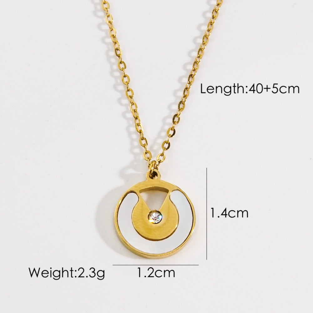 Simple Style Star Moon Oval Titanium Steel Plating Inlay Natural Stone Shell Zircon Gold Plated Pendant Necklace