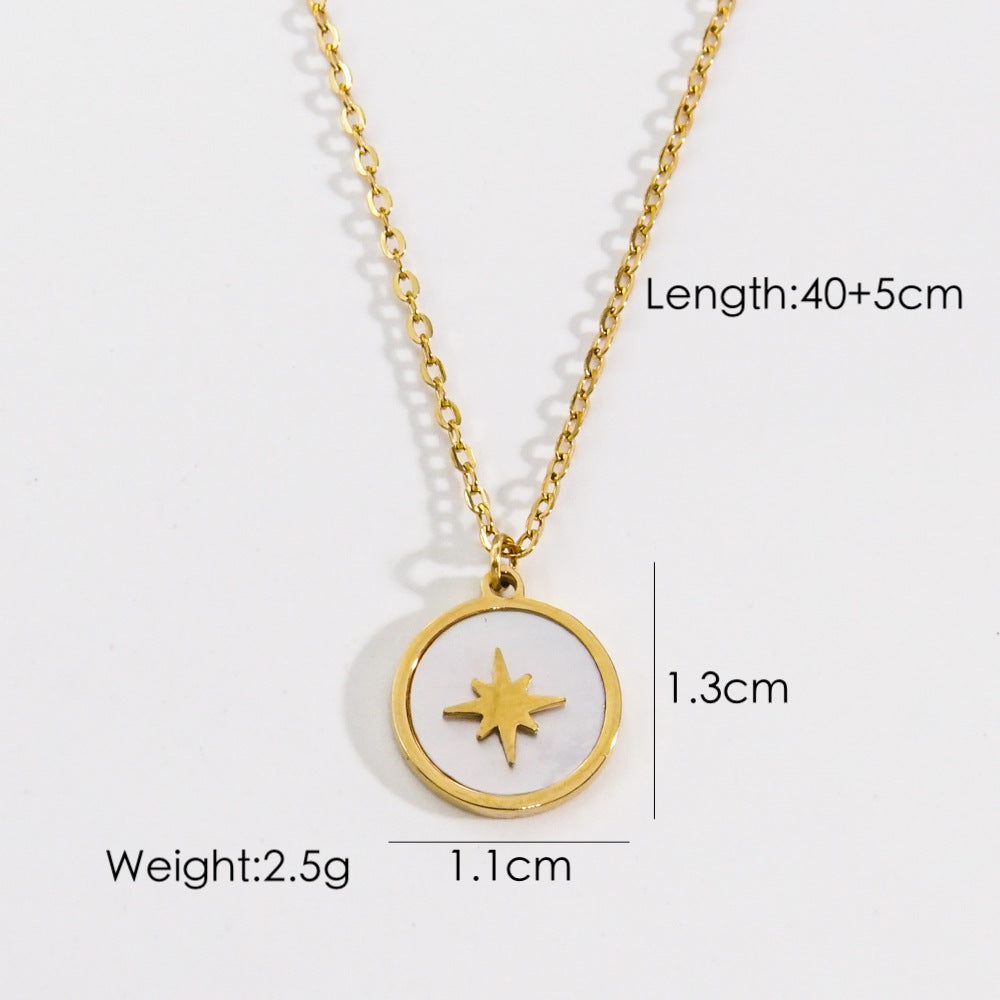 Simple Style Star Moon Oval Titanium Steel Plating Inlay Natural Stone Shell Zircon Gold Plated Pendant Necklace