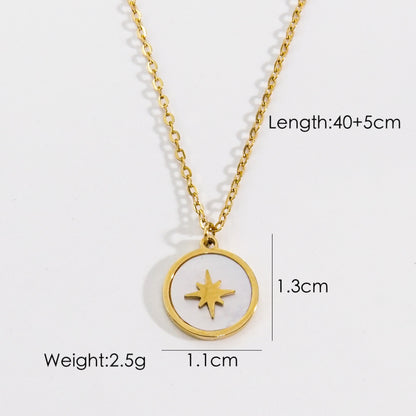 Simple Style Star Moon Oval Titanium Steel Plating Inlay Natural Stone Shell Zircon Gold Plated Pendant Necklace