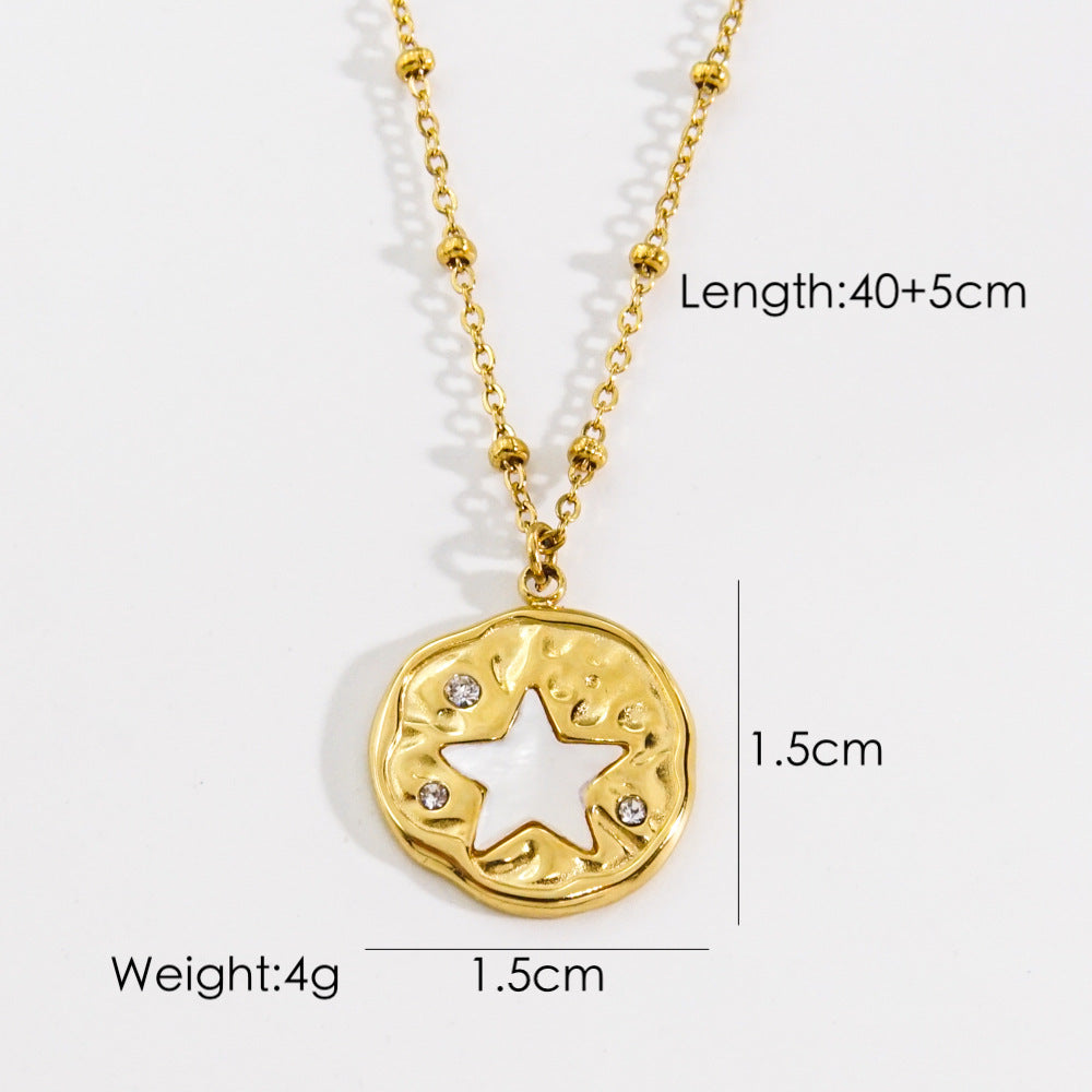 Simple Style Star Moon Oval Titanium Steel Plating Inlay Natural Stone Shell Zircon Gold Plated Pendant Necklace