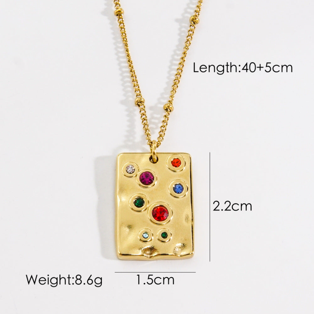 Retro Cross Square Oval Titanium Steel Inlay Natural Stone Shell Zircon Pendant Necklace