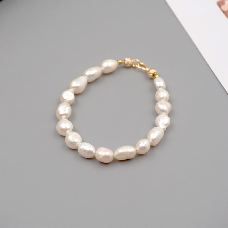 Elegant Geometric Freshwater Pearl Copper Beaded Bracelets Necklace