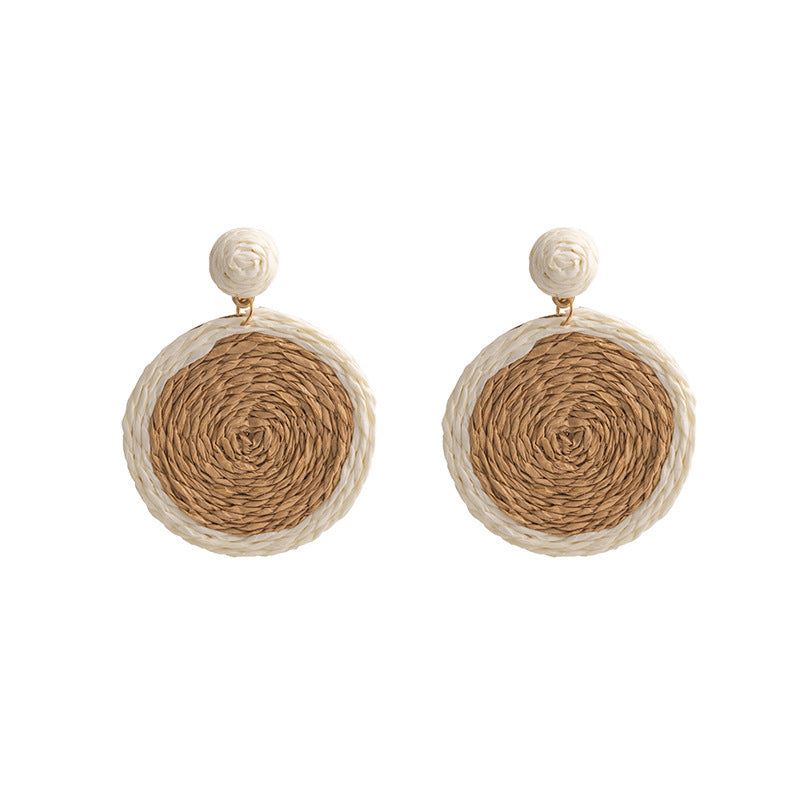 1 Pair Vacation Color Block Raffia Drop Earrings