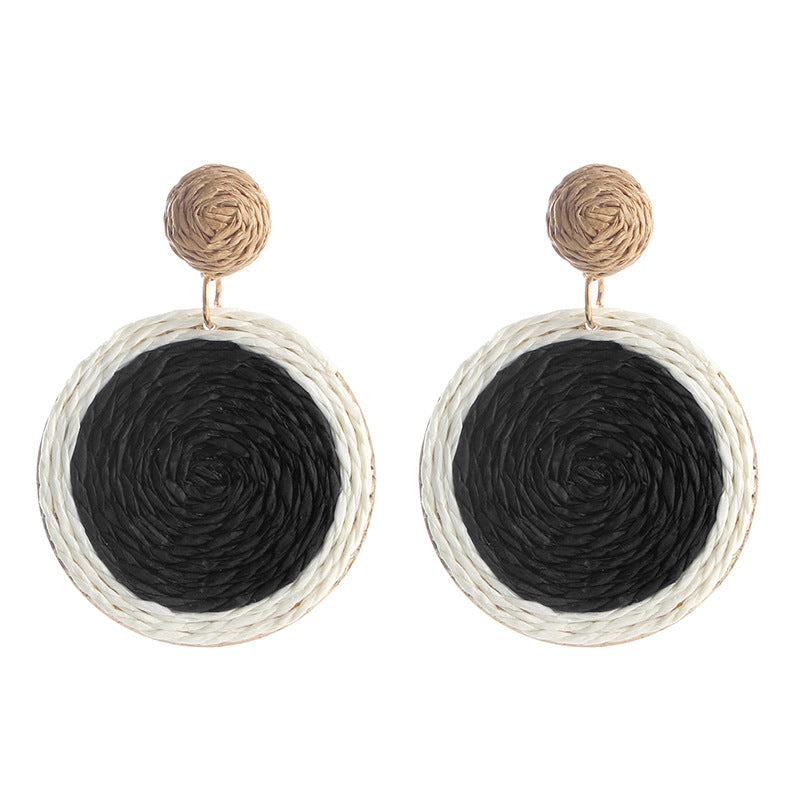 1 Pair Vacation Color Block Raffia Drop Earrings