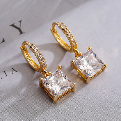 1 Pair Simple Style Commute Square Plating Inlay Copper Zircon 18k Gold Plated Drop Earrings