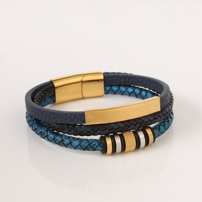 Casual Hip-hop Stripe Plaid Twist Stainless Steel Pu Leather Plating Magnetic Braid Gold Plated Bracelets Bangle