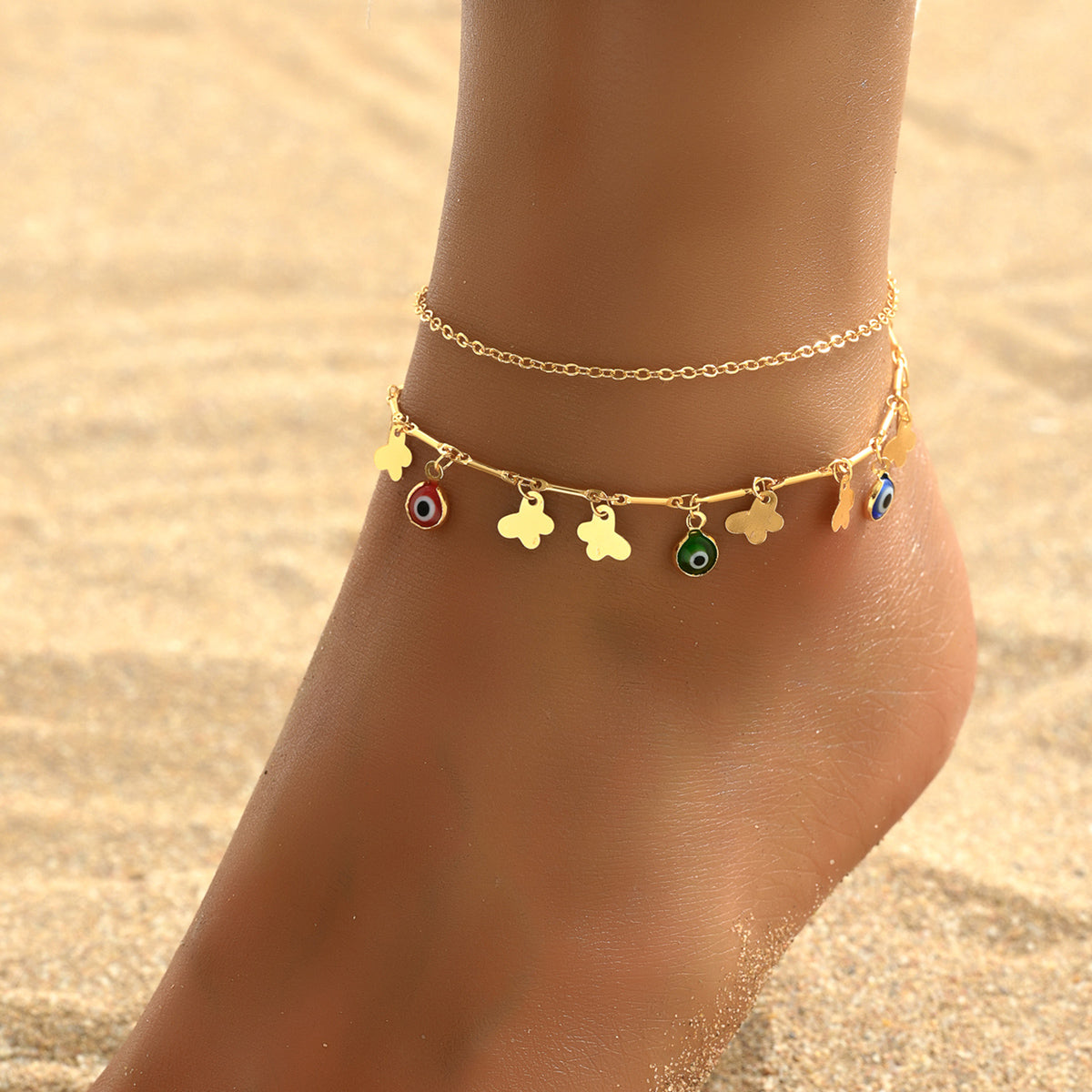 Beach Modern Style Sweet Heart Shape Butterfly Copper Tassel Plating 18k Gold Plated Women's Anklet