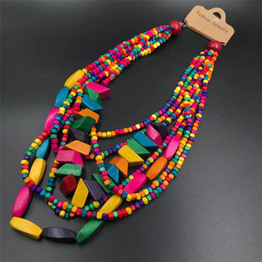 Retro Ethnic Style Colorful Solid Color Wood Beaded Women's Long Necklace