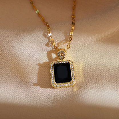 Casual Simple Style Square Titanium Steel Copper Plating Inlay Zircon Pendant Necklace