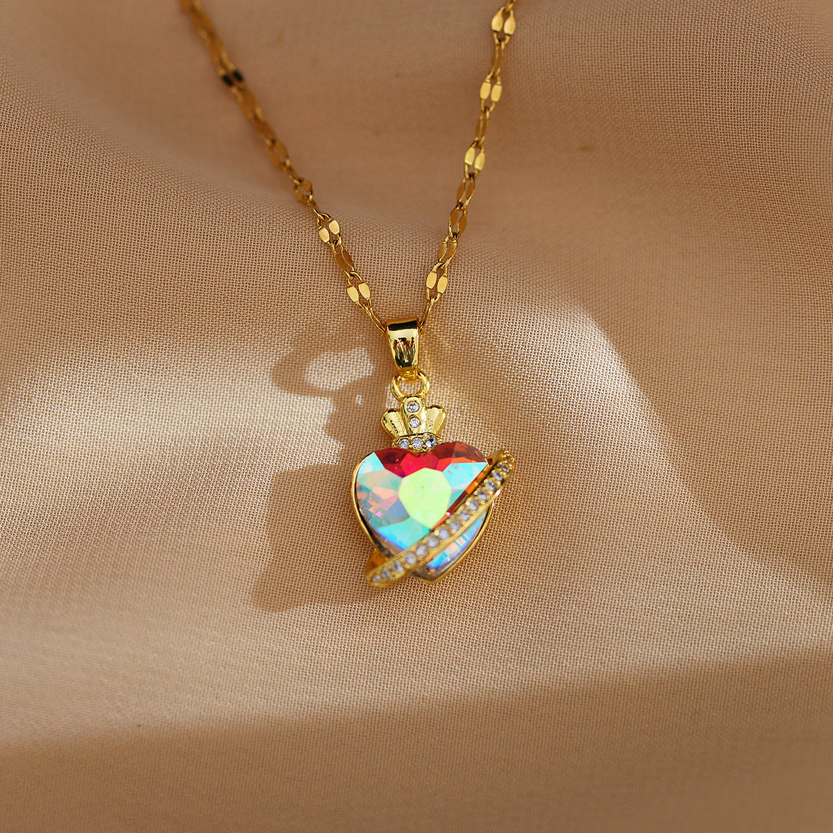 Simple Style Shiny Heart Shape Titanium Steel Copper Plating Inlay Zircon Pendant Necklace