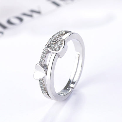 Wholesale Jewelry Lady Heart Shape Metal Artificial Diamond Inlay Open Rings