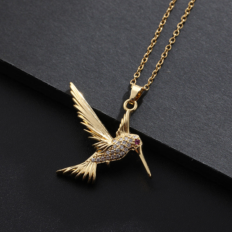 Simple Style Bird Copper Inlay Zircon Pendant Necklace