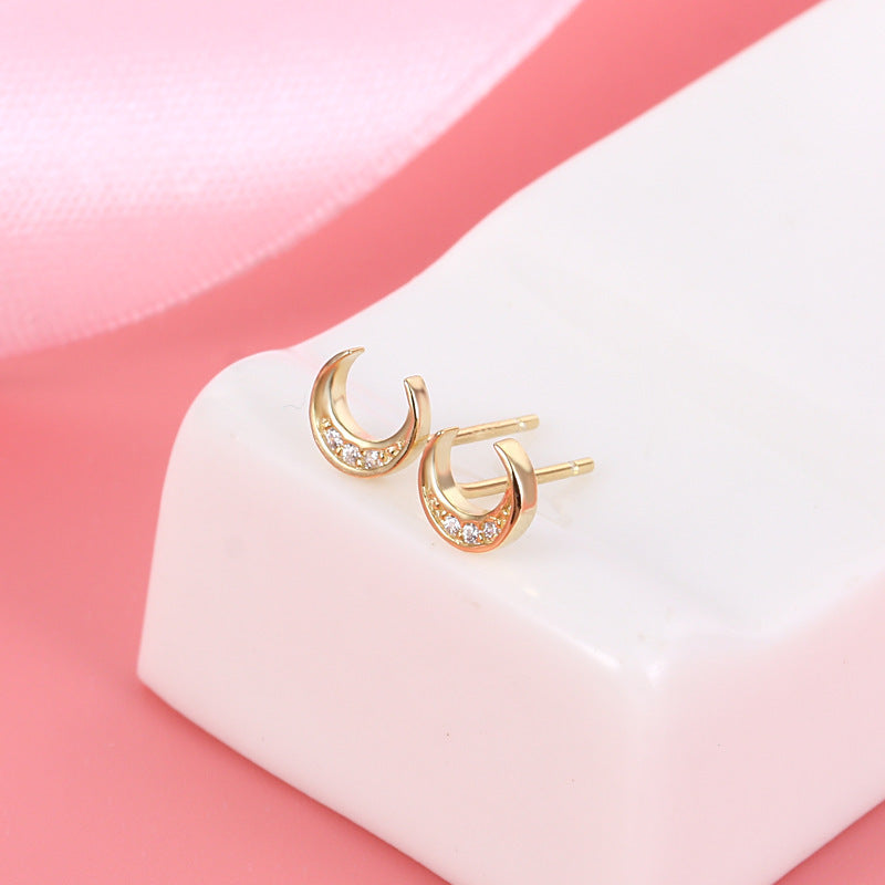 1 Pair Simple Style Moon Plating Inlay Sterling Silver Zircon 18k Gold Plated Ear Studs