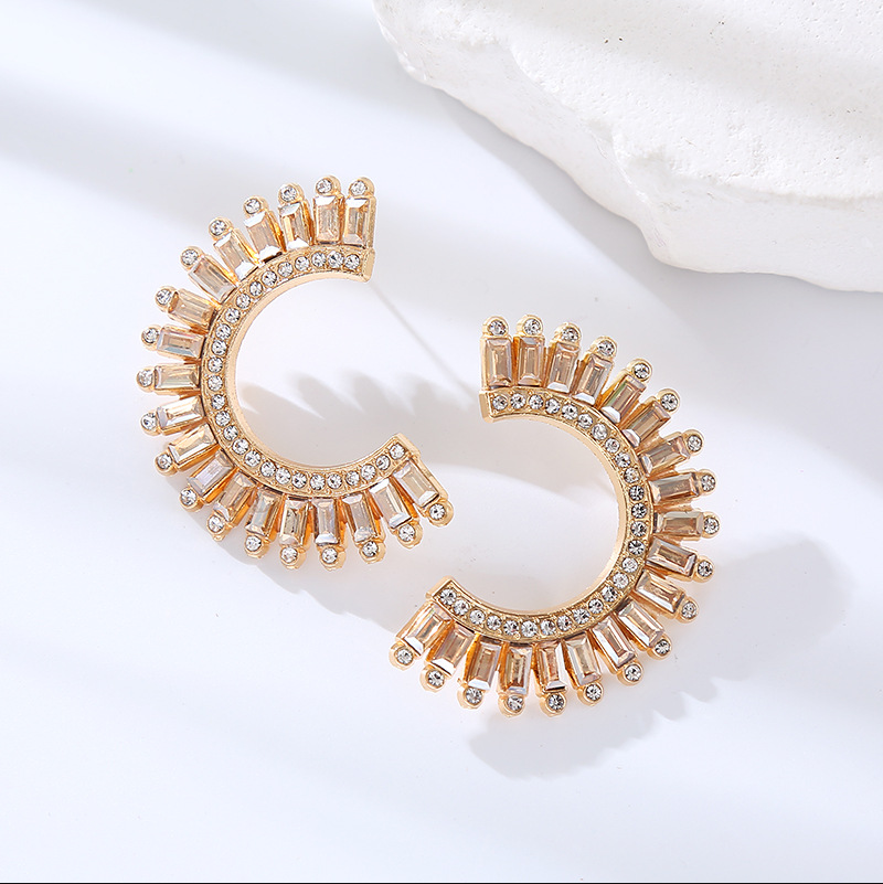 1 Pair Elegant Luxurious C Shape Rectangle Plating Inlay Alloy Rhinestones Gold Plated Ear Studs