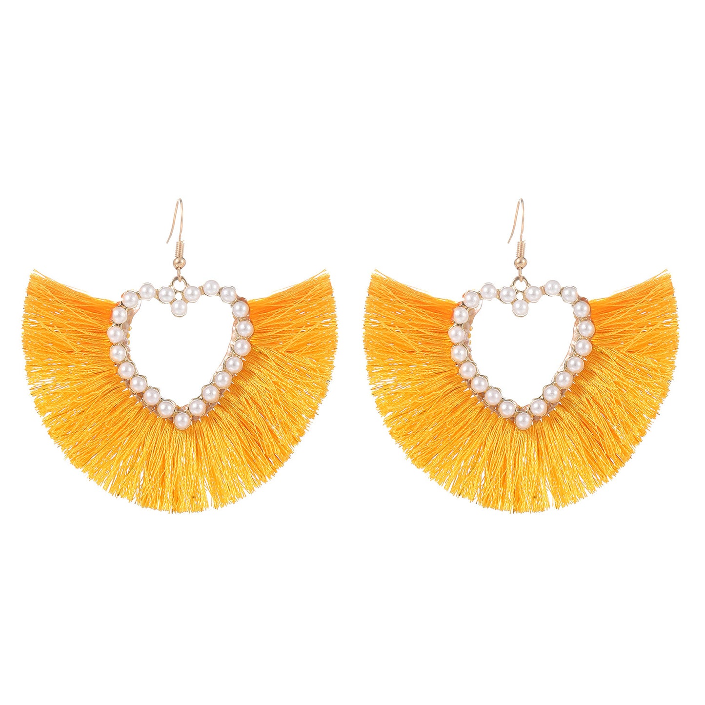 1 Pair Vacation Sector Heart Shape Plating Inlay Alloy Artificial Pearls 14k Gold Plated Drop Earrings