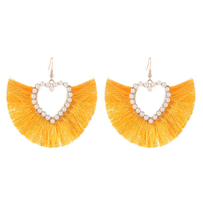 1 Pair Vacation Sector Heart Shape Plating Inlay Alloy Artificial Pearls 14k Gold Plated Drop Earrings