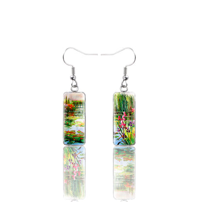 1 Pair French Style Pastoral Cartoon Inlay 304 Stainless Steel Glass Drop Earrings