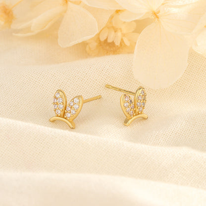 1 Pair Cute Bunny Ears Inlay Copper Zircon Ear Studs