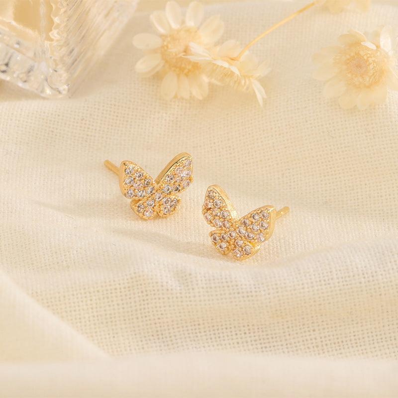 1 Pair Elegant Butterfly Inlay Copper Zircon Ear Studs