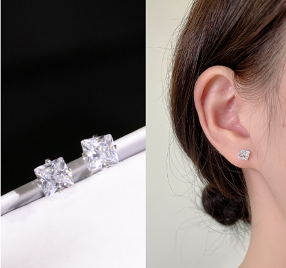 1 Pair Sweet Square Inlay Sterling Silver Zircon Ear Studs