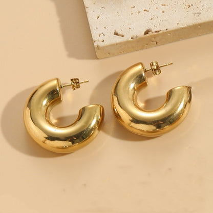 1 Pair Elegant Luxurious Classic Style C Shape Round Solid Color Plating Titanium Steel 14k Gold Plated Earrings