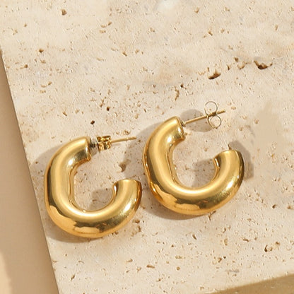 1 Pair Elegant Luxurious Classic Style C Shape Round Solid Color Plating Titanium Steel 14k Gold Plated Earrings