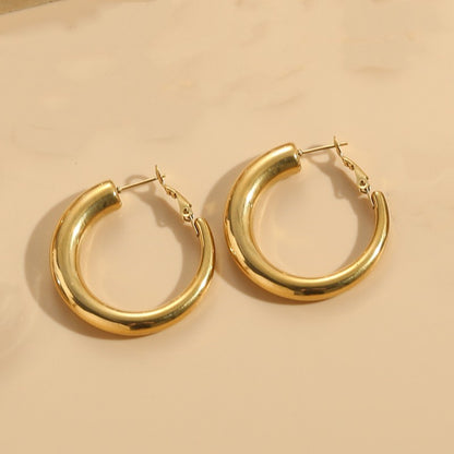 1 Pair Elegant Luxurious Classic Style C Shape Round Solid Color Plating Titanium Steel 14k Gold Plated Earrings