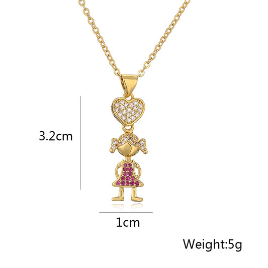 Simple Style Commute Human Heart Shape Copper Plating Inlay Zircon 18k Gold Plated Pendant Necklace